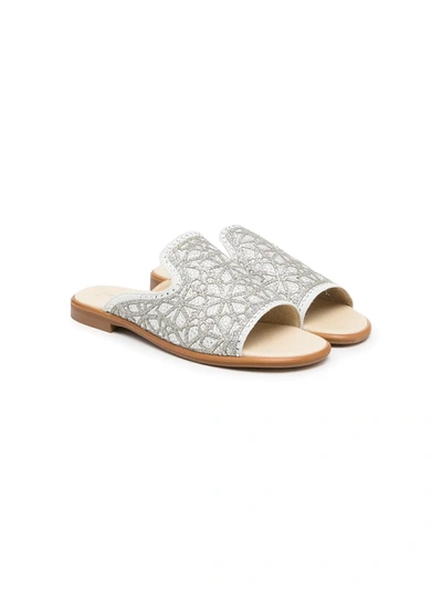 Shop Andanines Slip-on Flat Sandals In Silver
