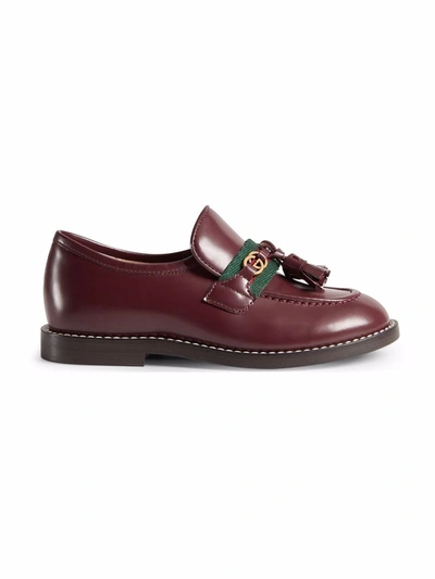 Shop Gucci Web Trim Leather Loafers In Red