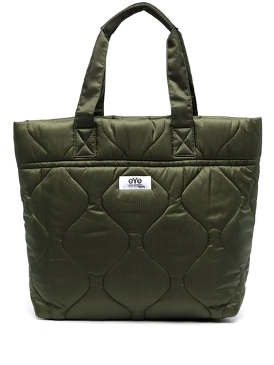 Shop Junya Watanabe Quilted Logo-tag Tote In Green