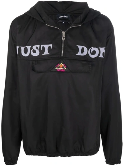 Shop Just Don Logo-print Hooded Windbreaker In Black