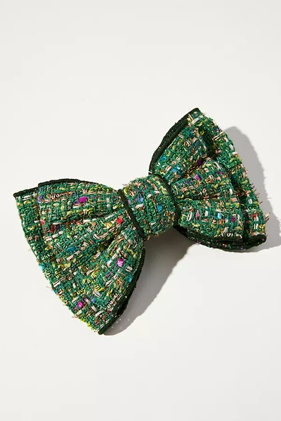Shop Anthropologie Tweed Bow Hair Clip In Green