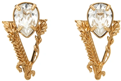 Shop Versace Gold Virtus Stud Earrings In 4j090 Gold Crystal
