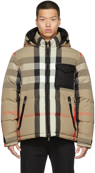 Shop Burberry Reversible Down Vintage Check Jacket In Archive Beige/black