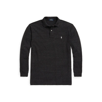 Shop Polo Ralph Lauren Mesh Long-sleeve Polo Shirt In Black Marl Heather