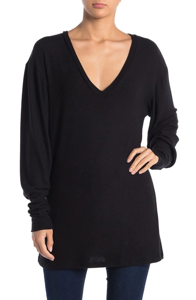 Shop Go Couture Long V-neck Pullover Sweater In Black