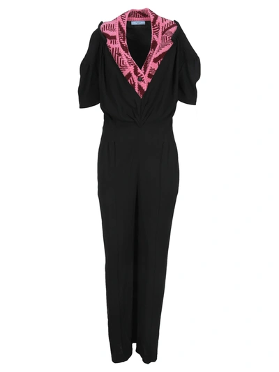 Shop Prada Sablé Jumpsuit With Jacquard Detail In Black Pink