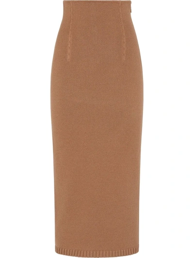 Shop Fendi Knitted Pencil Skirt In Braun