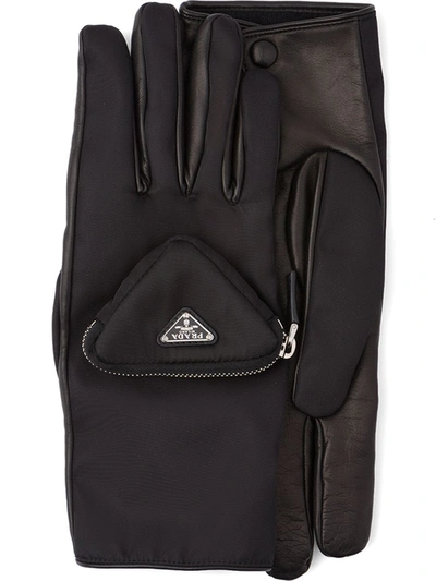 Shop Prada Men's Black Polyamide Gloves