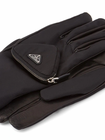 Prada Nylon And Leather Gloves In Black