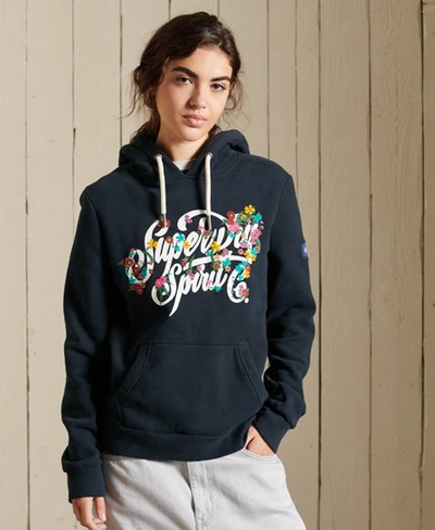Superdry Women's Script Style Floral Hoodie Navy / Eclipse Navy - Size: 8 |  ModeSens