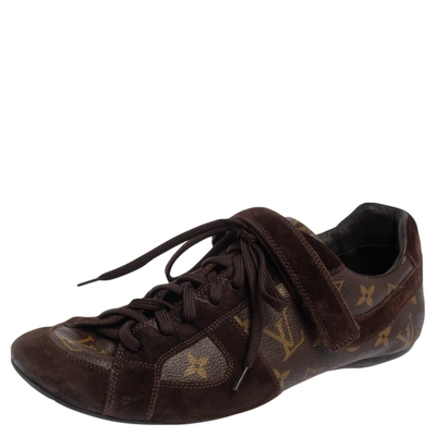 Pre-owned Louis Vuitton Brown Monogram Canvas And Suede Sneakers Size 43.5