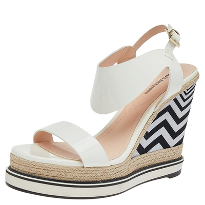 Pre-owned Nicholas Kirkwood White Patent Leather Wedge Espadrille Ankle Strap Sandals Size 39