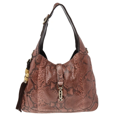 Pre-owned Gucci Multicolor Python And Leather Medium Jackie Hobo