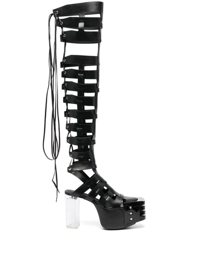 Rick Owens Spartan Kiss Lace-up Thigh-high Boots In Black | ModeSens