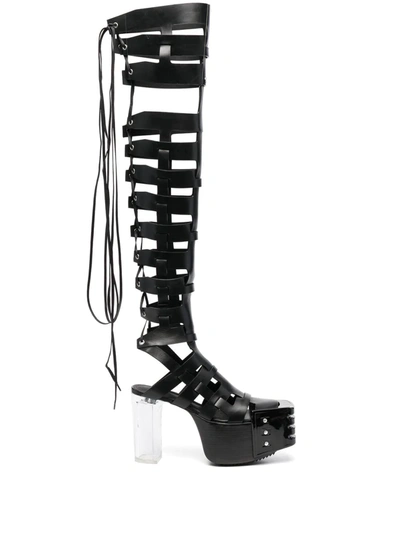 Shop Rick Owens Spartan Kiss Lace-up Thigh-high Boots In Black