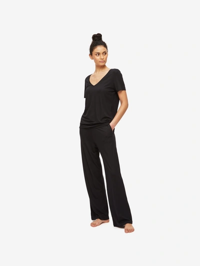 Derek Rose Women's Lounge Trousers Basel Micro Modal Stretch Black In Black