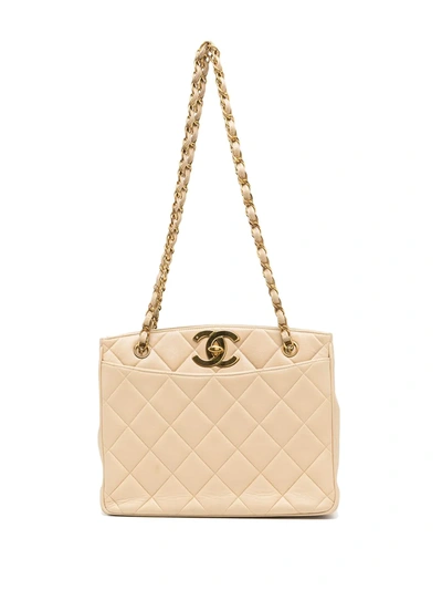 Pre-owned Chanel 1995 Quilted Cc-turnlock Tote Bag In Neutrals