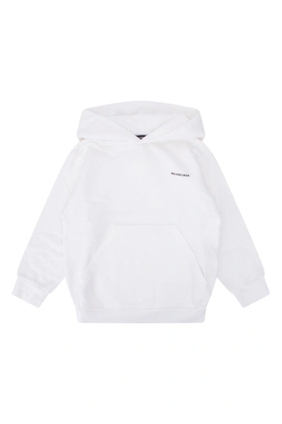 Shop Balenciaga Kids Logo Printed Hoodie In White