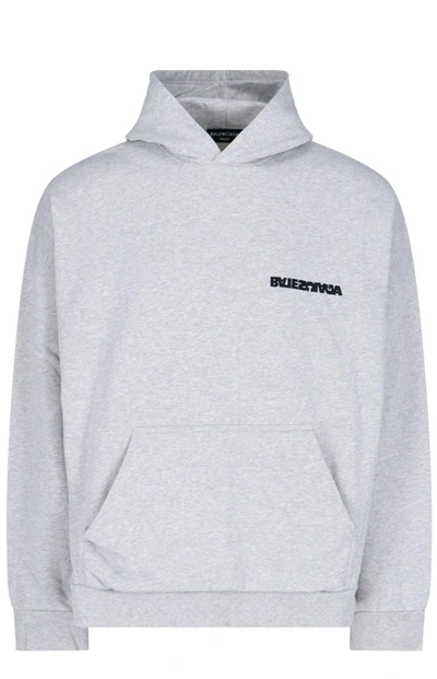 Shop Balenciaga Turne Logo Embroidered Hoodie In Grey