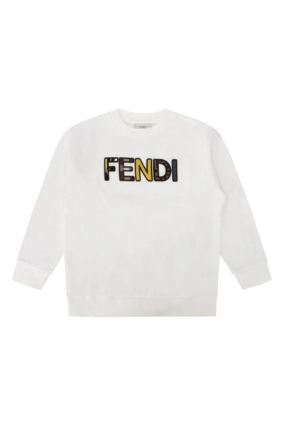 Shop Fendi Kids Logo Embroidered Sweatshirt In White