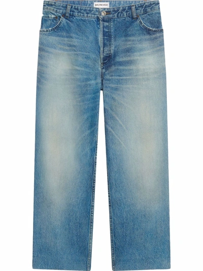 Shop Balenciaga Cropped Faded-effect Jeans In Blau