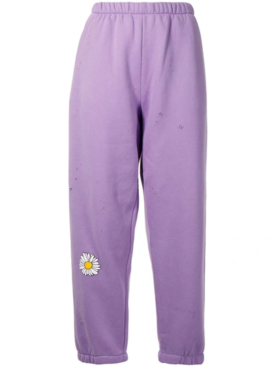 Shop Natasha Zinko Daisy-print Cropped Track Pants In Purple