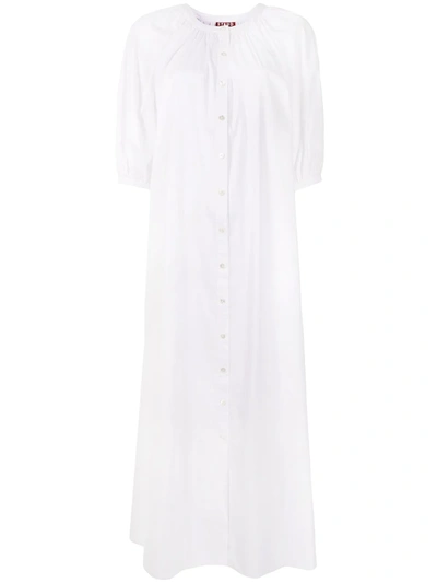 Shop Staud Half-sleeve Maxi Shirt Dress In Weiss