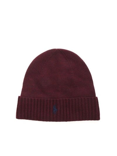 Shop Polo Ralph Lauren Logo Patch Beanie In Wine Color In Red