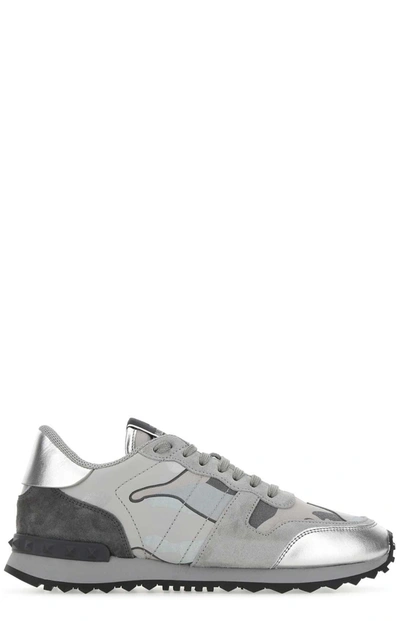 Shop Valentino Camouflage Rockrunner Sneakers In Grey