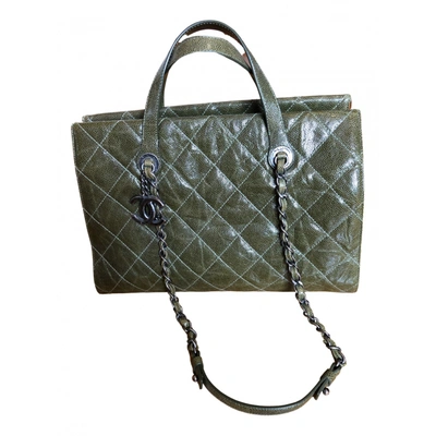 Pre-owned Chanel Leather Tote In Green