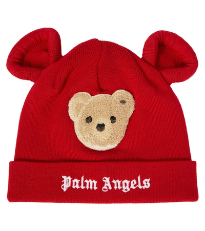 Shop Palm Angels Appliquéd Logo Virgin Wool Beanie In Red