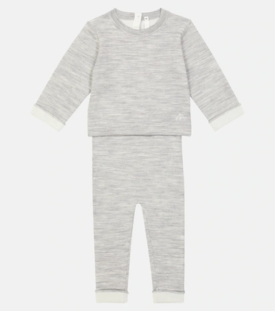 Shop Bonpoint Baby Thai Wool Knit Top And Pants Set In Grey