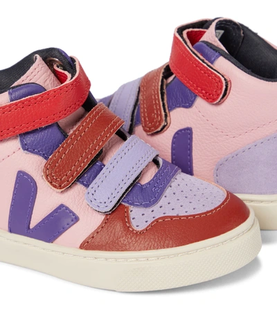 Shop Veja V-10 Mid Leather Sneakers In Multicoloured