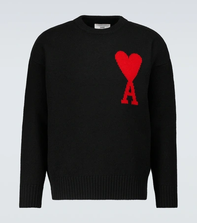 Shop Ami Alexandre Mattiussi Ami De Coeur Wool Sweater In Black