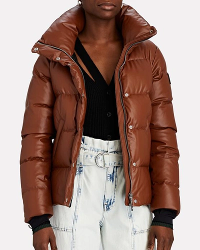 Shop Sam Isabel Vegan Leather Puffer Jacket In Brown
