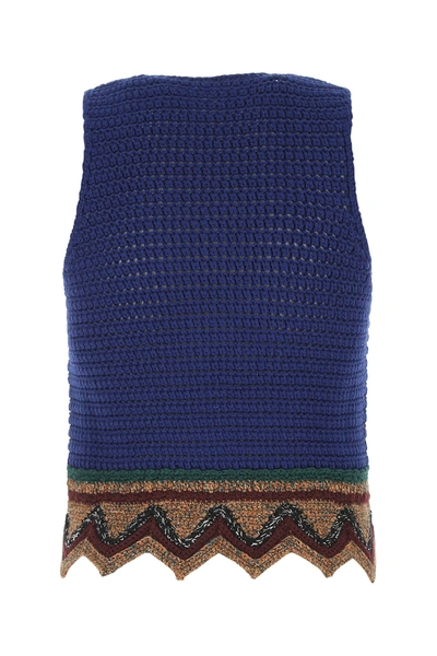 Shop Saint Laurent Embroidered Wool Top  Blue  Donna S