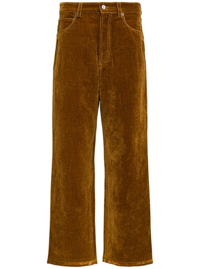 Shop Jacquemus Velvet Straight Leg Trousers In Brown