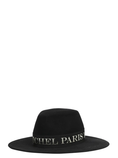 Shop Maison Michel Logo Trimmed Fedora Hat In Black