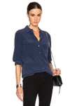 Equipment Slim Signature Short Sleeve Silk Shirt In Peacoat