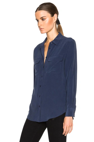 Equipment Slim Signature Short Sleeve Silk Shirt In Peacoat