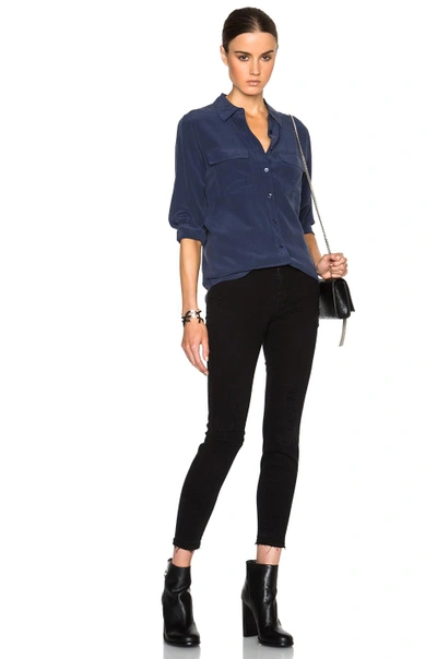 Equipment Slim Signature Short Sleeve Silk Shirt In Peacoat