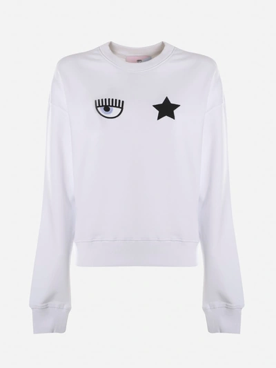 Shop Chiara Ferragni Cotton Sweatshirt With Eyestar Logo In White