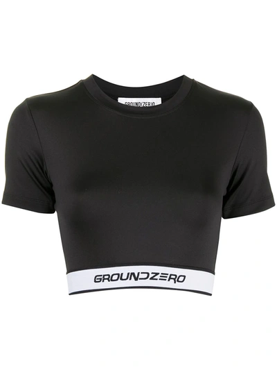Shop Ground Zero Logo-underband Cropped T-shirt In Black