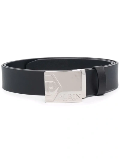 Shop Philipp Plein Logo-plaque Leather Belt In Black