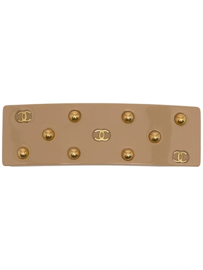 Pre-owned Chanel 2000s Cc Studded Hairclip In Brown