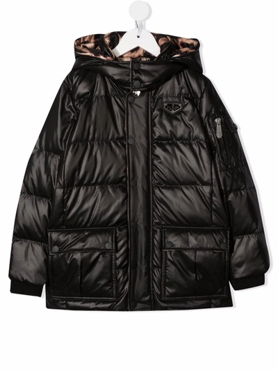 Shop Philipp Plein Junior Hooded Padded Coat In Black