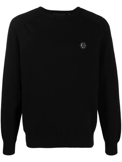 Shop Philipp Plein Logo-patch Cotton Jumper In Black