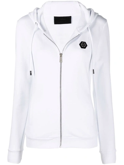 Shop Philipp Plein Logo-print Zip-up Hoodie In White