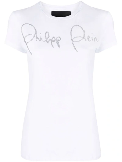 Shop Philipp Plein Rhinestone Embellished Logo T-shirt In White