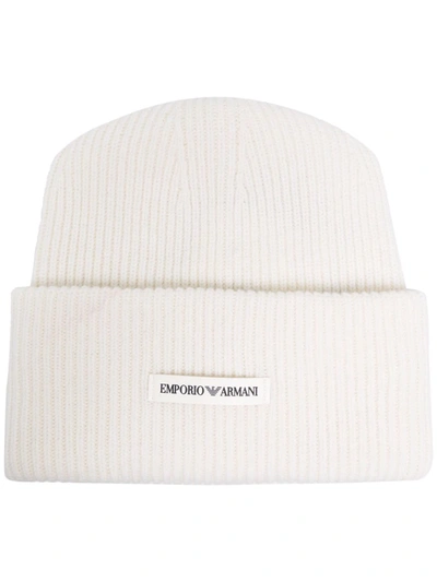 Shop Emporio Armani Ribbed-knit Wool Beanie In White